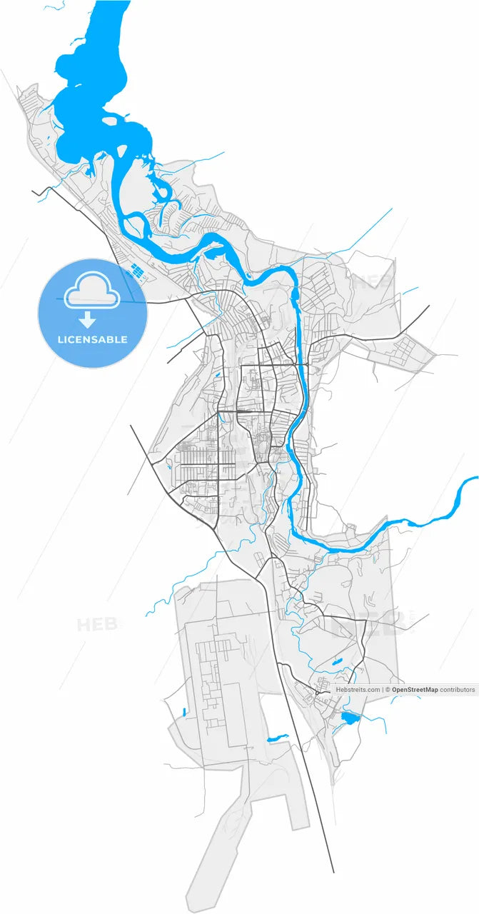 Iskitim, Novosibirsk Oblast, Russia, high resolution vector map - Instant download PDF and JPG