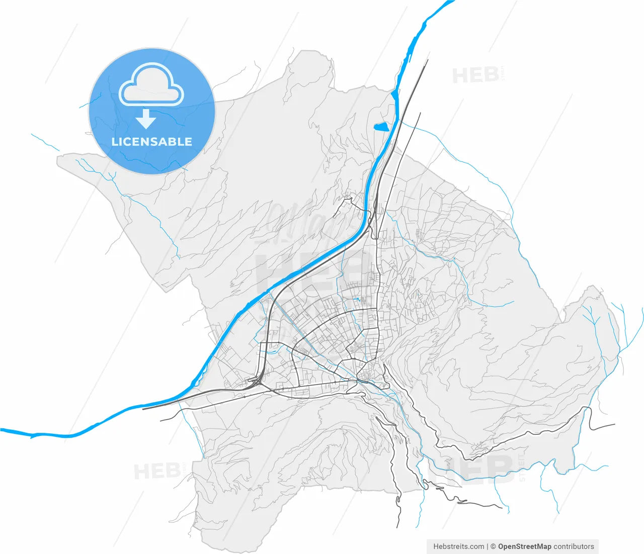 Chur, Switzerland, high resolution vector map - Instant download PDF and JPG