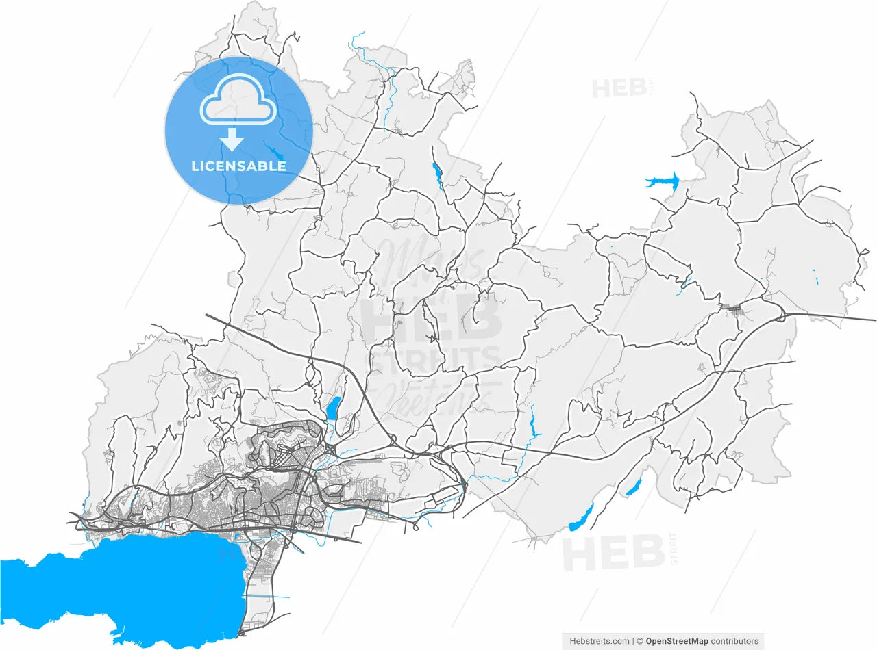 İzmit, Kocaeli, Turkey, high resolution vector map - Instant download PDF and JPG