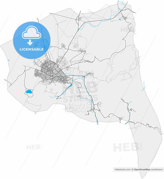 Isparta, Isparta, Turkey, high resolution vector map - Instant download PDF and JPG