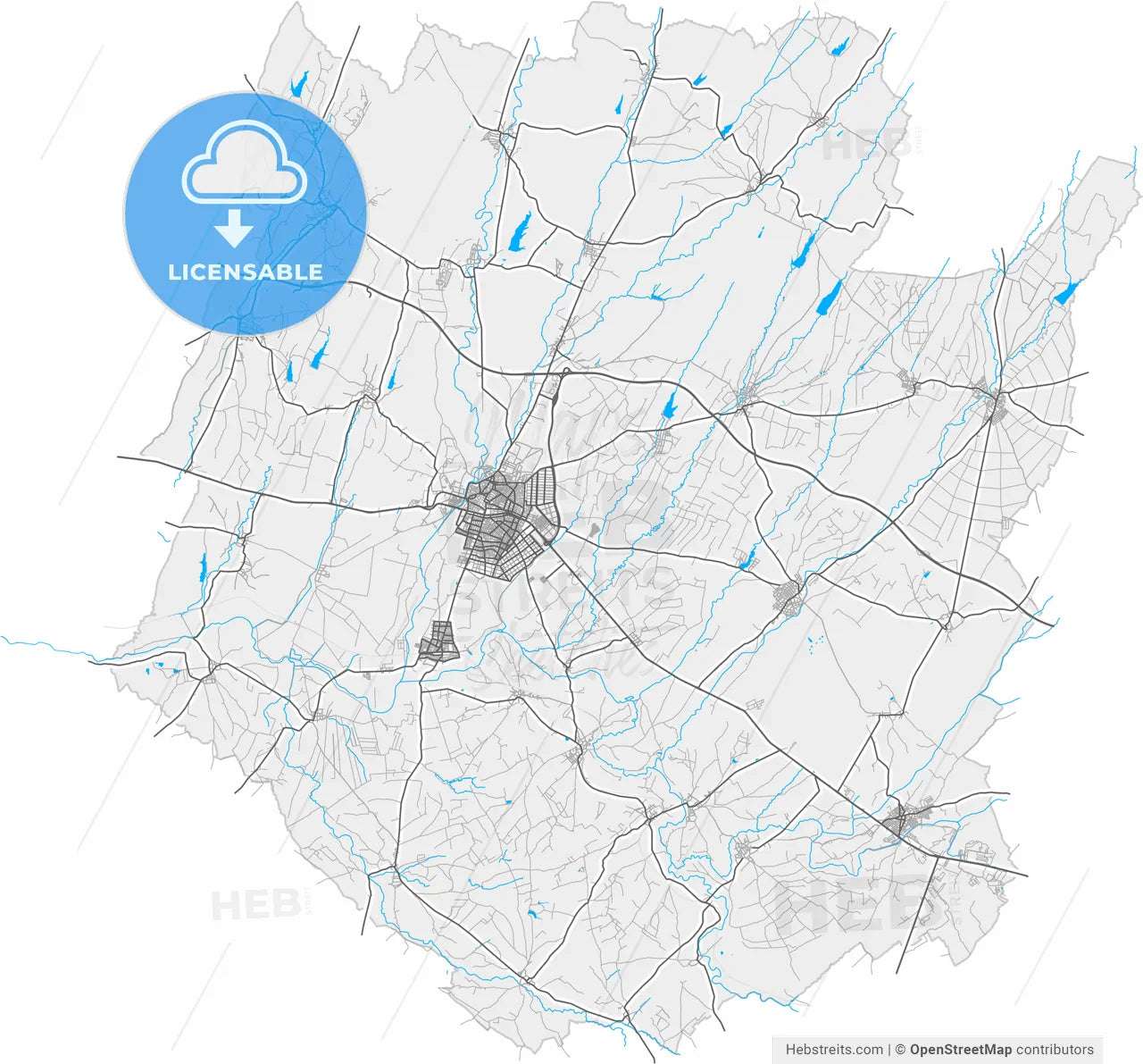 Lüleburgaz, Kırklareli, Turkey, high resolution vector map - Instant download PDF and JPG