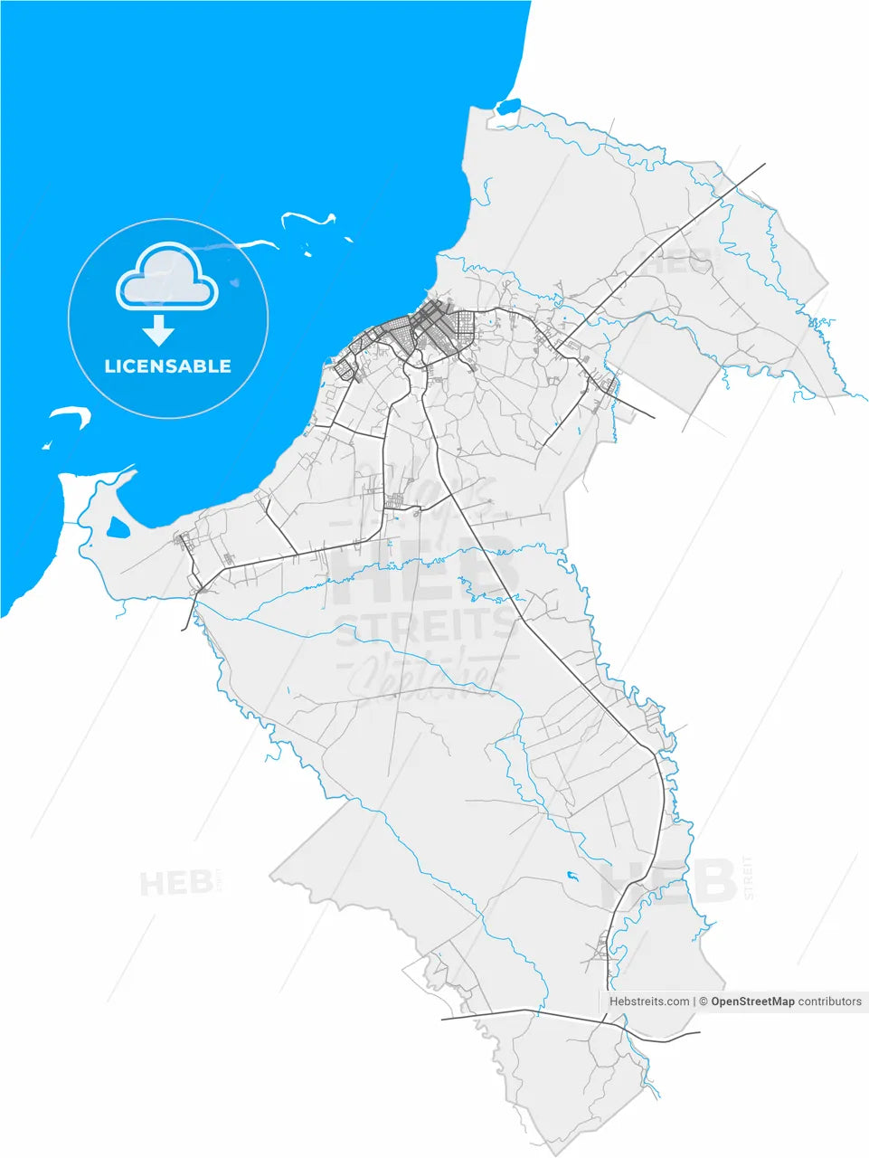 Manzanillo, Granma, Cuba, high resolution vector map - Instant download PDF and JPG