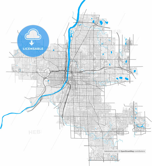 Grand Rapids, Michigan, United States, high resolution vector map - Instant download PDF and JPG