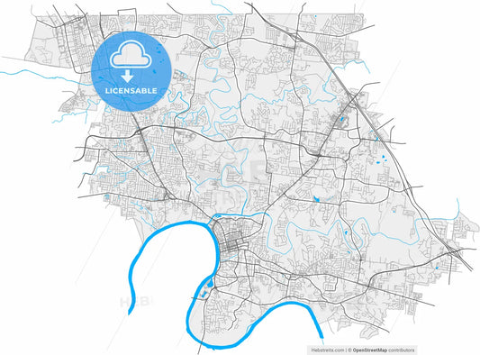 Clarksville, Tennessee, United States, high resolution vector map - Instant download PDF and JPG