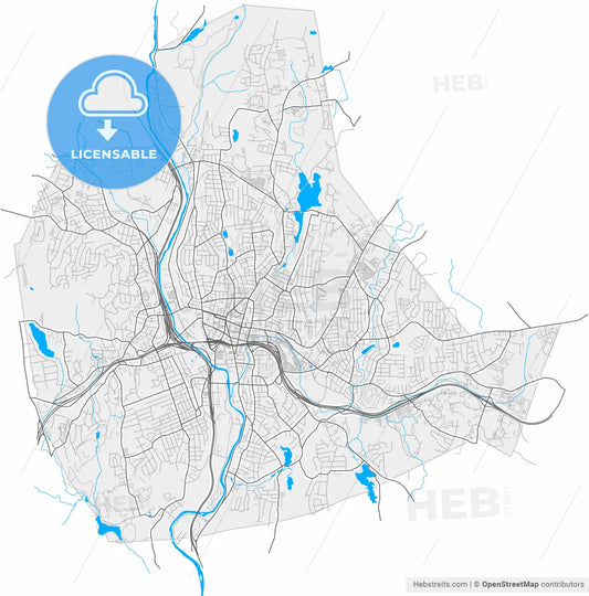 Waterbury, Connecticut, United States, high resolution vector map - Instant download PDF and JPG