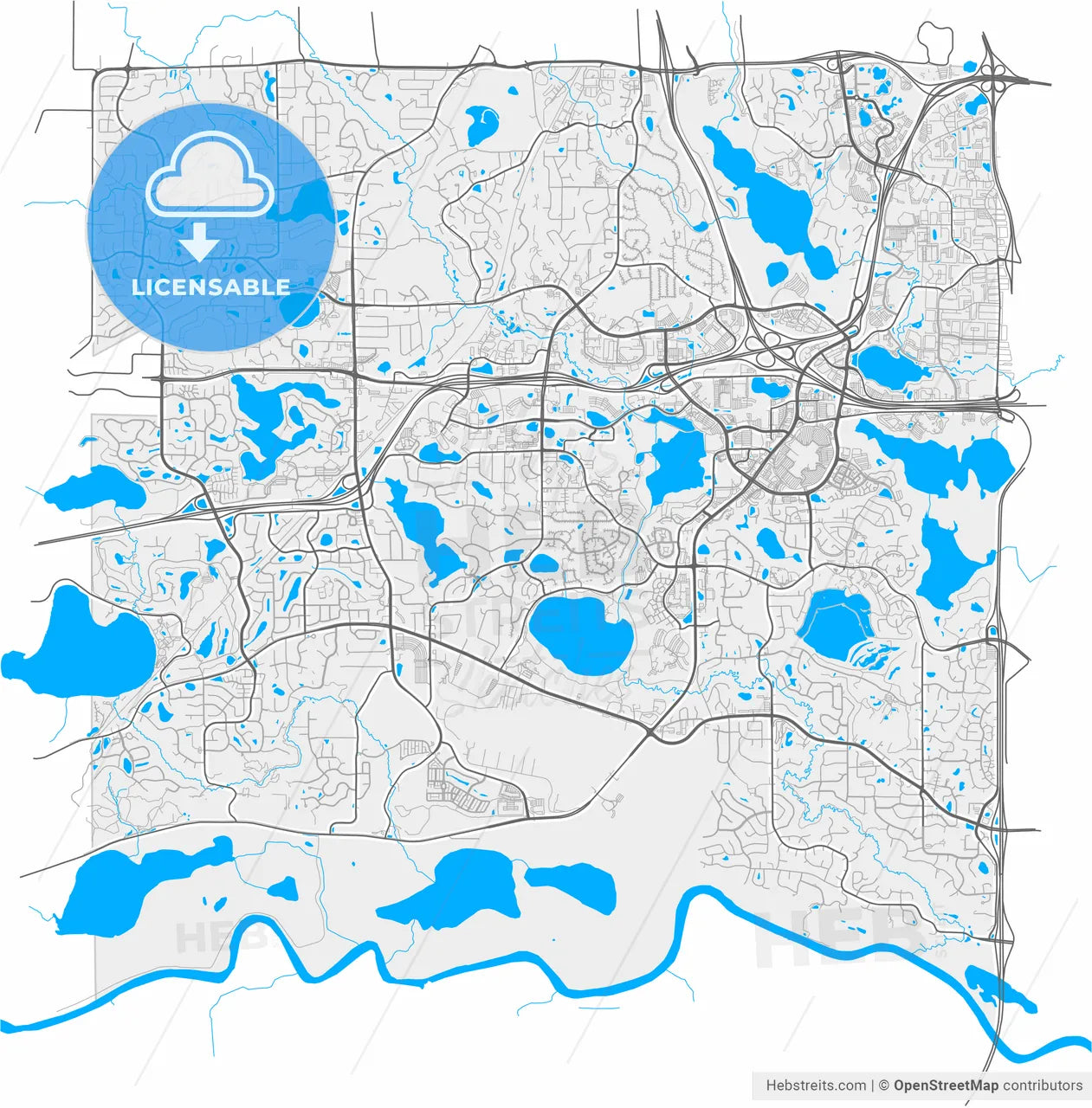 Eden Prairie, Minnesota, United States, high resolution vector map - Instant download PDF and JPG