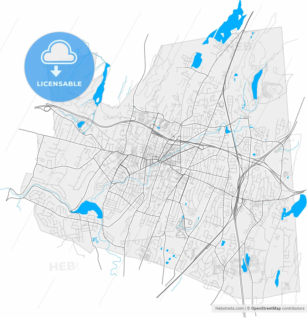 Meriden, Connecticut, United States, high resolution vector map - Instant download PDF and JPG