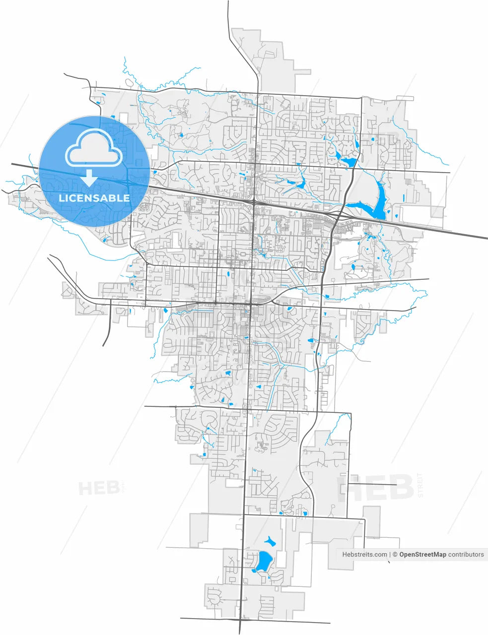 Blue Springs, Missouri, United States, high resolution vector map - Instant download PDF and JPG