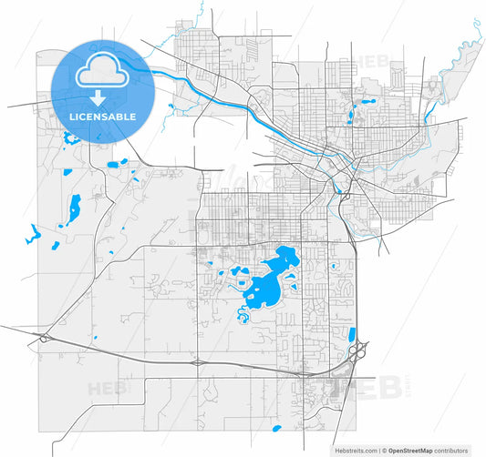 Battle Creek, Michigan, United States, high resolution vector map - Instant download PDF and JPG