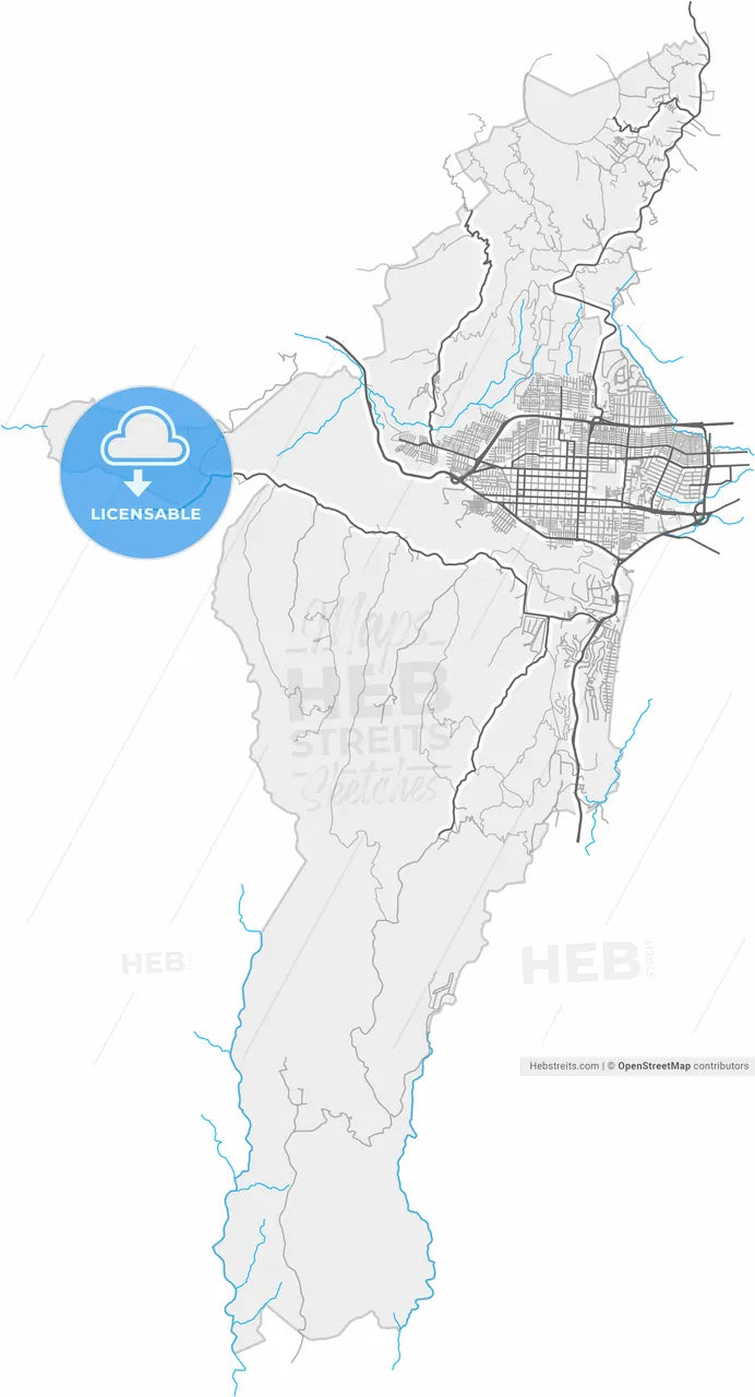 Santa Tecla, La Libertad, El Salvador, high resolution vector map - Instant download PDF and JPG