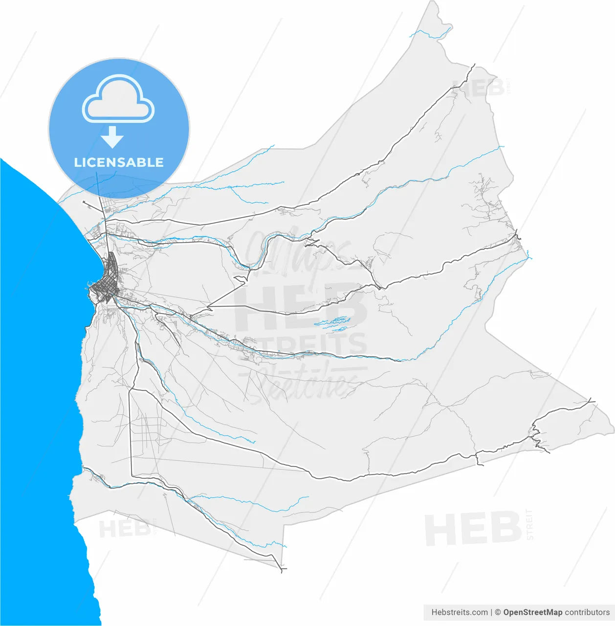 Arica, Chile, high resolution vector map - Instant download PDF and JPG