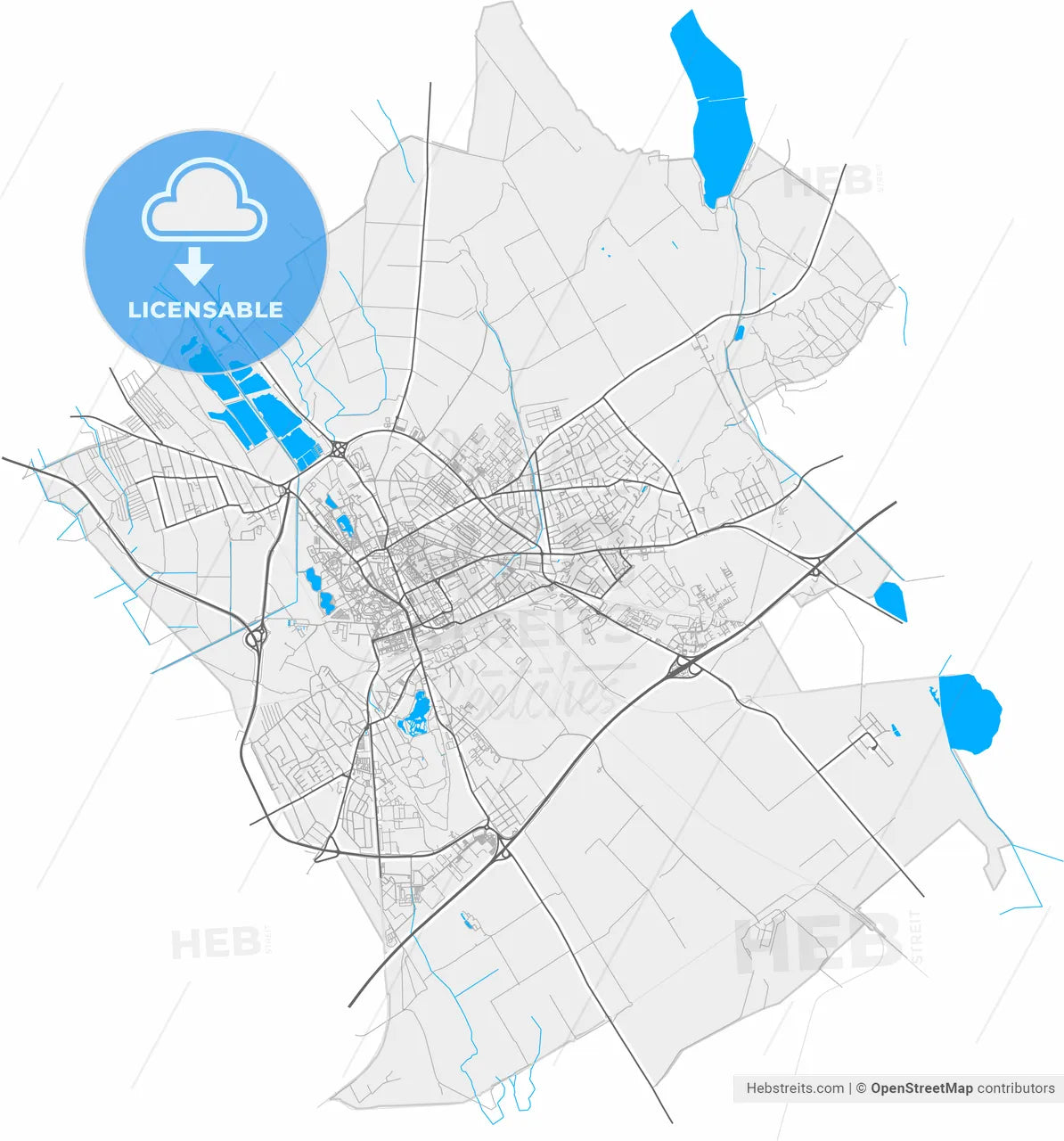Székesfehérvár, Fejér, Hungary, high resolution vector map - Instant download PDF and JPG