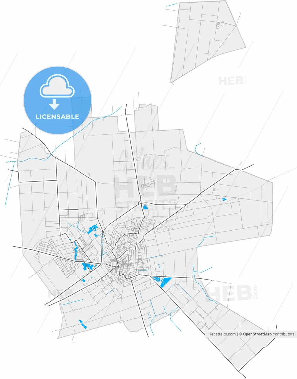 Orosháza, Békés, Hungary, high resolution vector map - Instant download PDF and JPG
