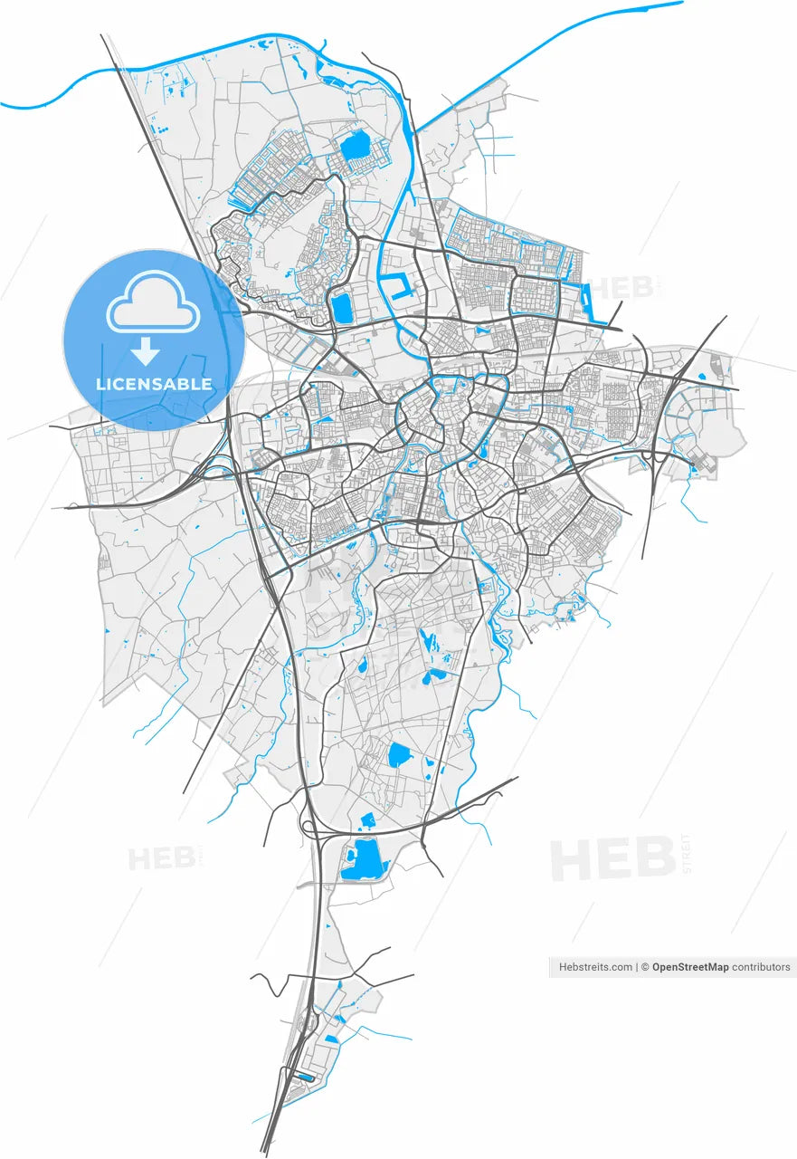 Breda, North Brabant, Netherlands, high resolution vector map - Instant download PDF and JPG