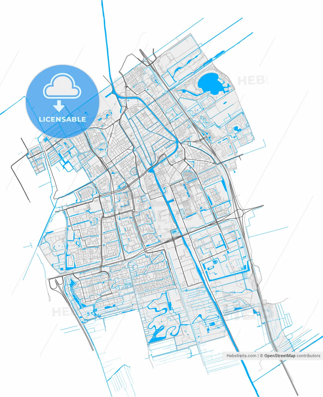Delft, South Holland, Netherlands, high resolution vector map - Instant download PDF and JPG