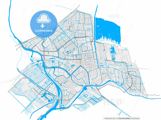 Gouda, South Holland, Netherlands, high resolution vector map - Instant download PDF and JPG