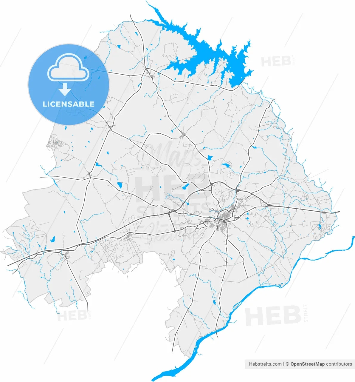 Elvas, Portalegre, Portugal, high resolution vector map - Instant download PDF and JPG