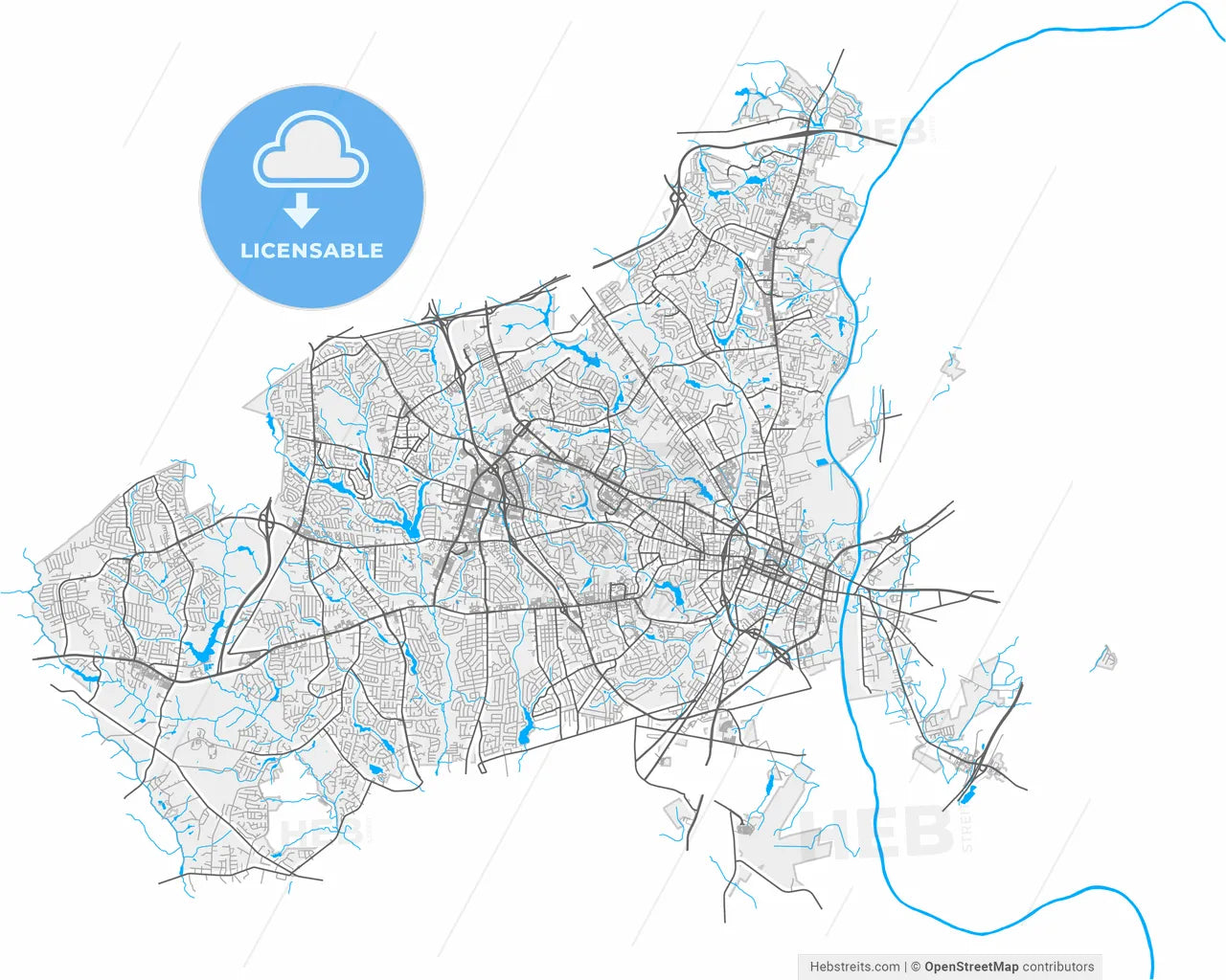 Fayetteville, North Carolina, United States, high resolution vector map - Instant download PDF and JPG