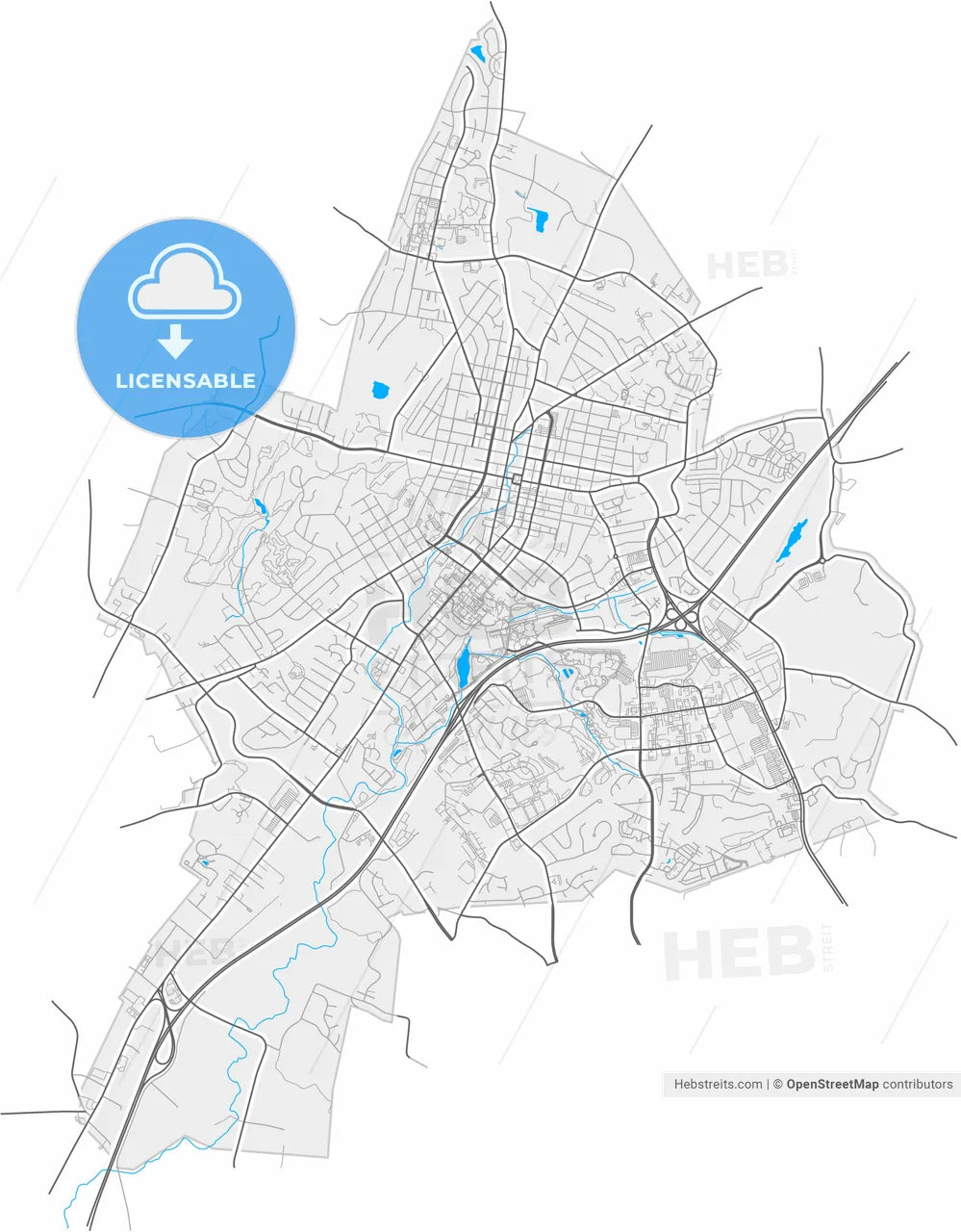 Harrisonburg, Virginia, United States, high resolution vector map - Instant download PDF and JPG