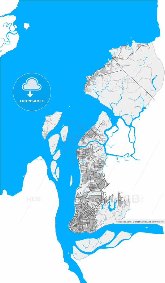 Belem, Brazil, high resolution vector map - Instant download PDF and JPG