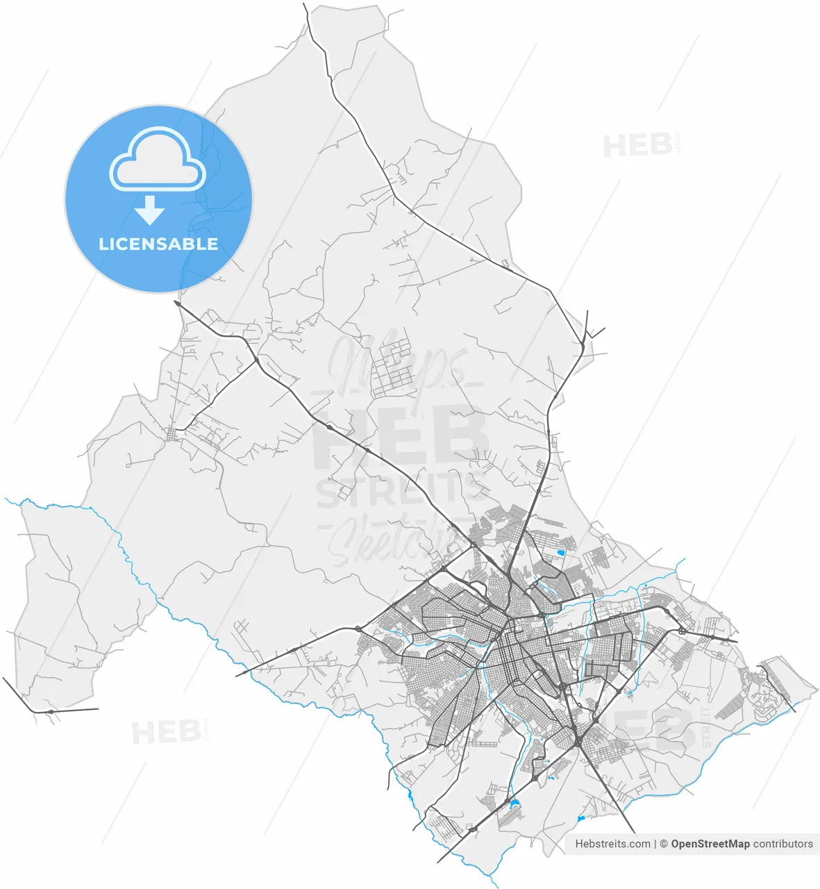Bauru, Brazil, high resolution vector map - Instant download PDF and JPG