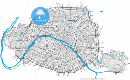 Paris, Paris, France, high resolution vector map - Instant download PDF and JPG