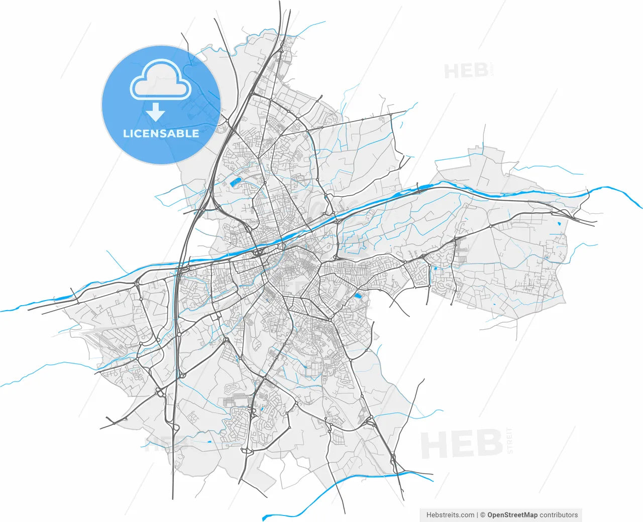 Perpignan, Pyrénées-Orientales, France, high resolution vector map - Instant download PDF and JPG