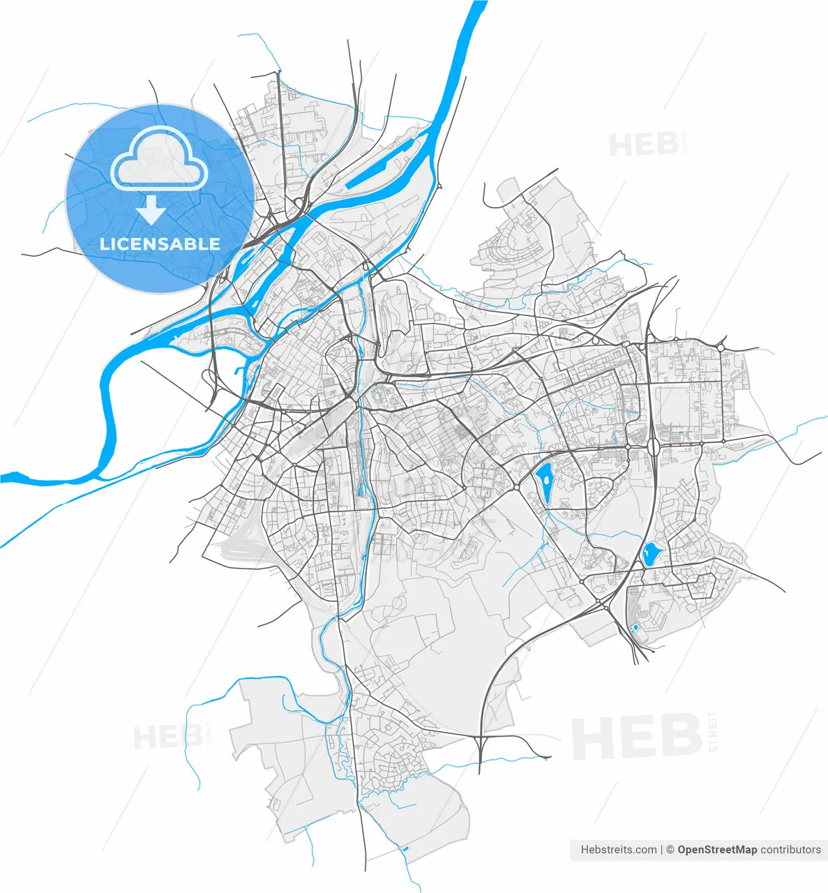 Metz, Moselle, France, high resolution vector map - Instant download PDF and JPG