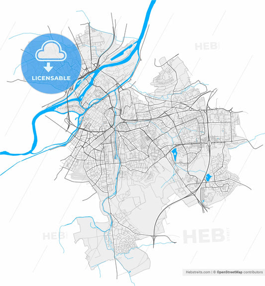 Metz, Moselle, France, high resolution vector map - Instant download PDF and JPG