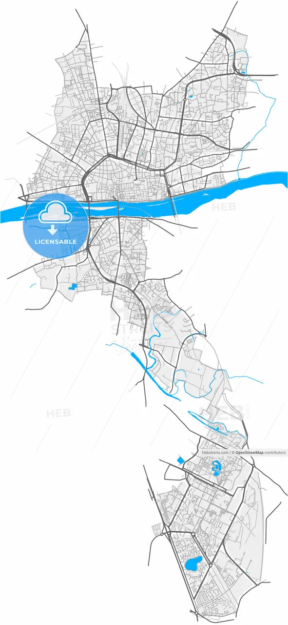 Orléans, Loiret, France, high resolution vector map - Instant download PDF and JPG