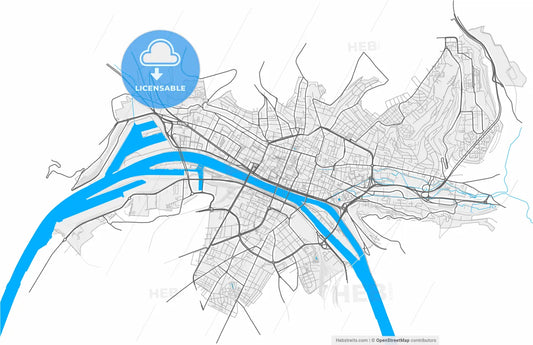 Rouen, Seine-Maritime, France, high resolution vector map - Instant download PDF and JPG