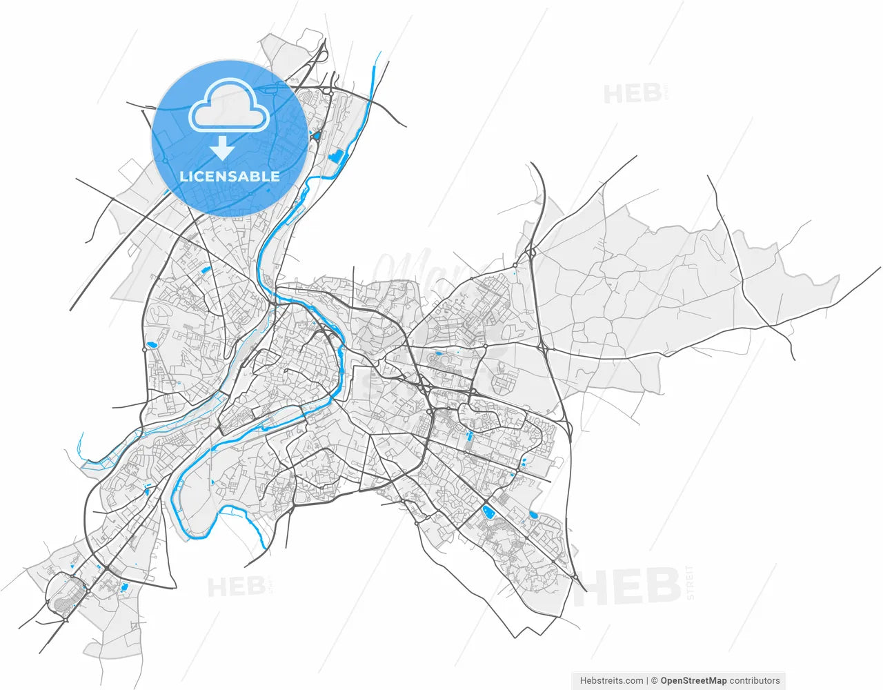 Poitiers, Vienne, France, high resolution vector map - Instant download PDF and JPG