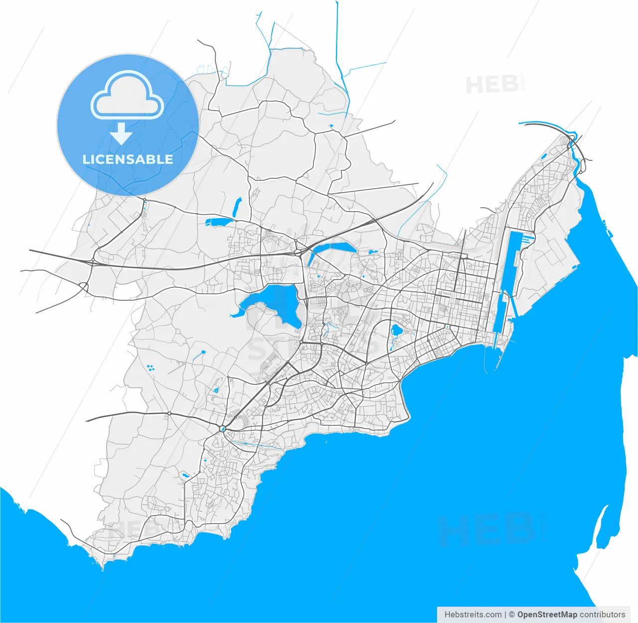 Saint-Nazaire, Loire-Atlantique, France, high resolution vector map - Instant download PDF and JPG