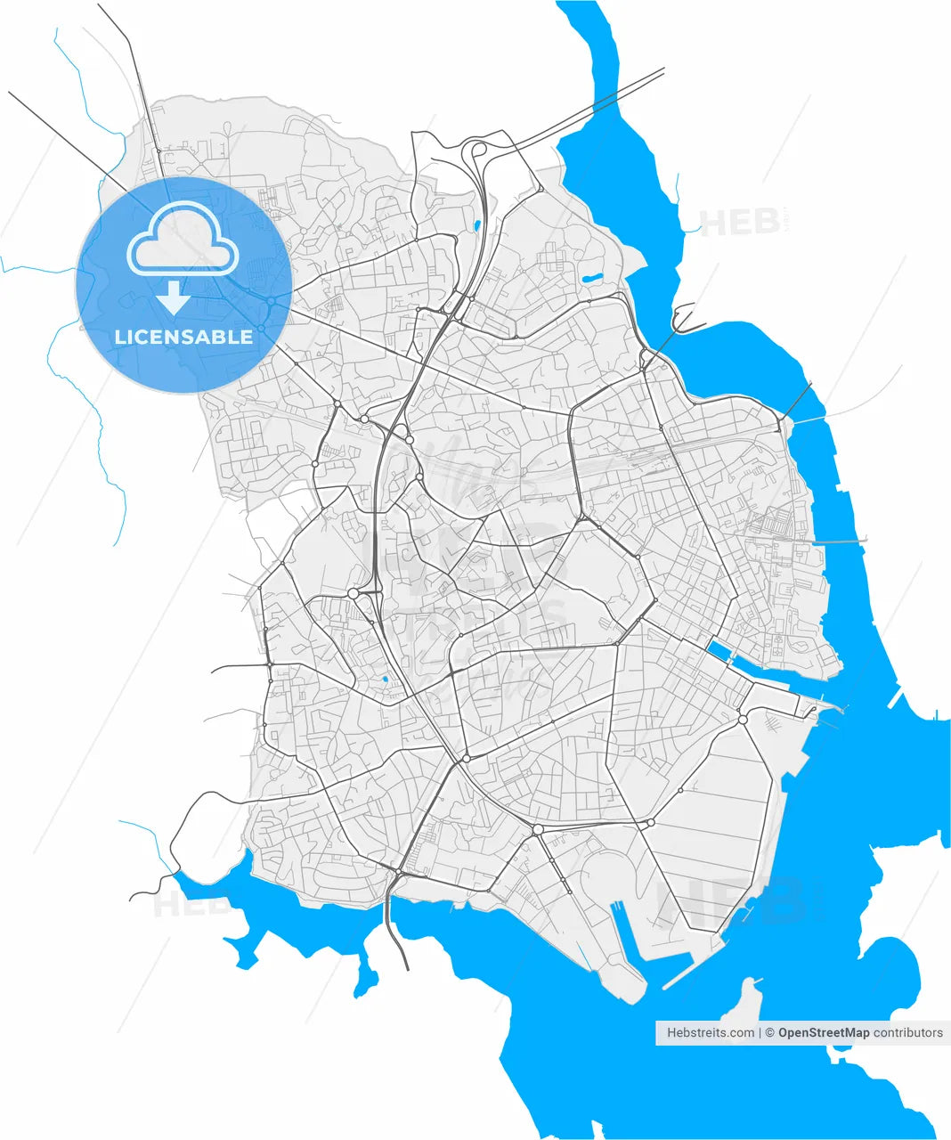 Lorient, Morbihan, France, high resolution vector map - Instant download PDF and JPG