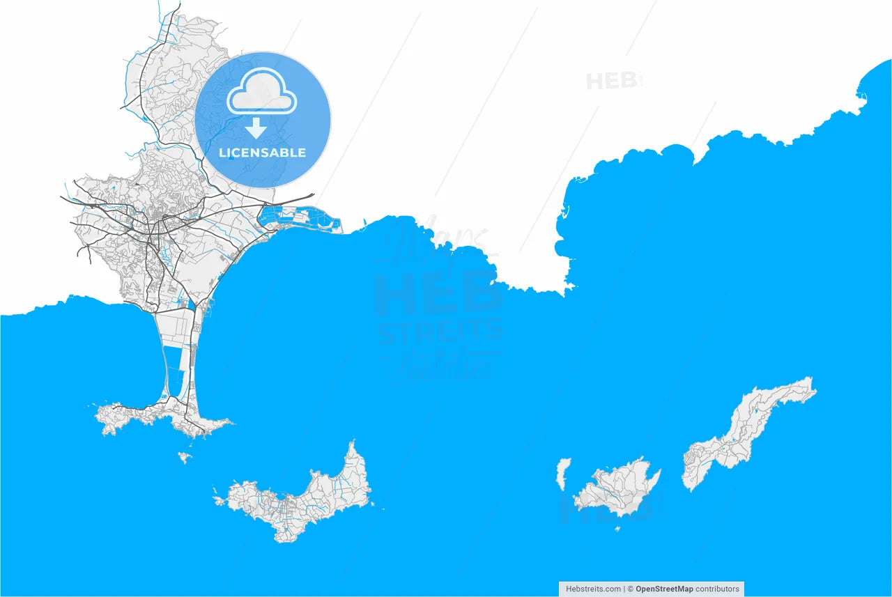 Hyères, Var, France, high resolution vector map - Instant download PDF and JPG
