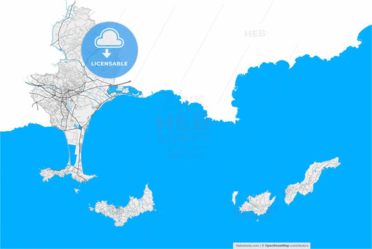 Hyères, Var, France, high resolution vector map - Instant download PDF and JPG