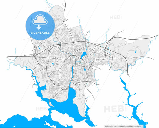 Vannes, Morbihan, France, high resolution vector map - Instant download PDF and JPG