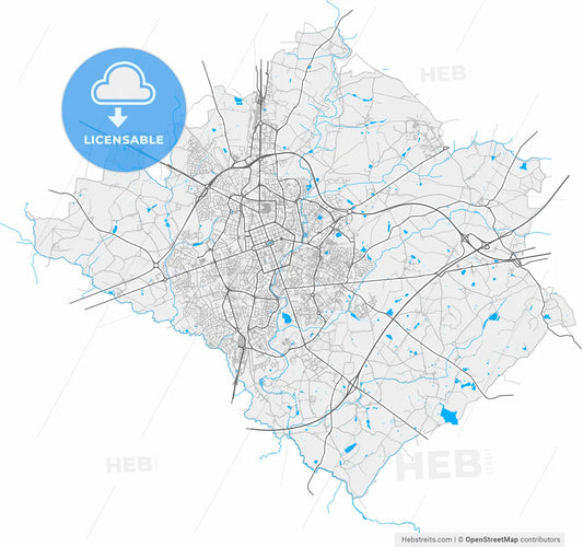 La Roche-sur-Yon, Vendée, France, high resolution vector map - Instant download PDF and JPG