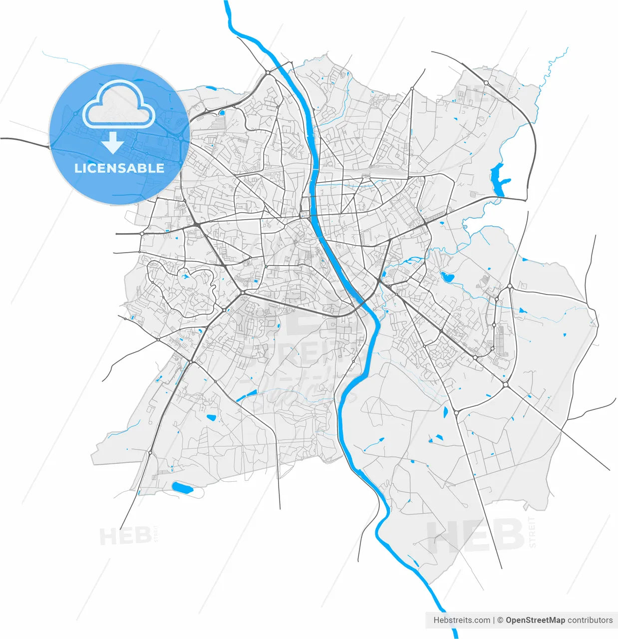 Laval, Mayenne, France, high resolution vector map - Instant download PDF and JPG