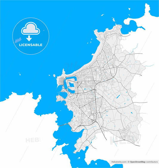 Saint-Malo, Ille-et-Vilaine, France, high resolution vector map - Instant download PDF and JPG