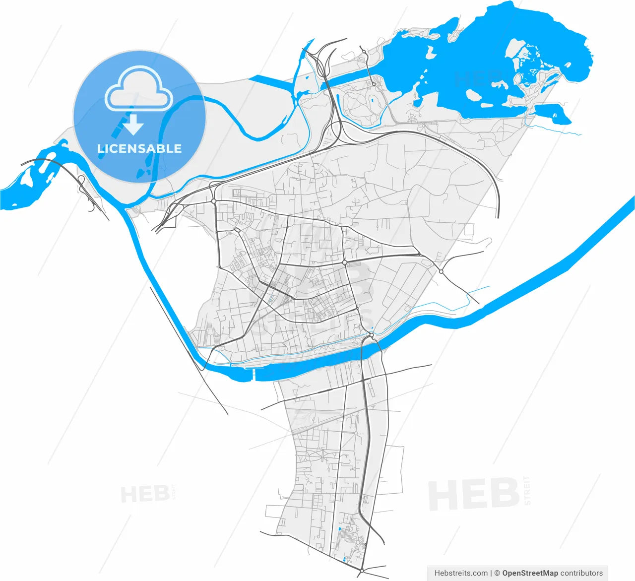 Vaulx-en-Velin, Rhône, France, high resolution vector map - Instant download PDF and JPG