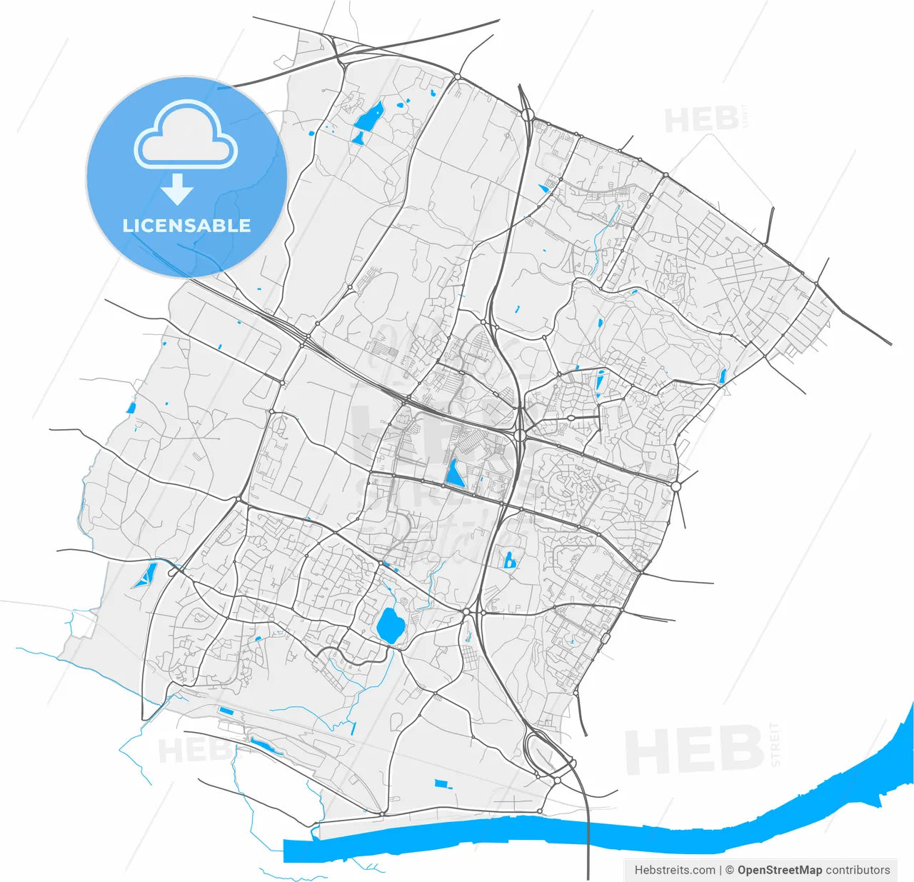 Saint-Herblain, Loire-Atlantique, France, high resolution vector map - Instant download PDF and JPG