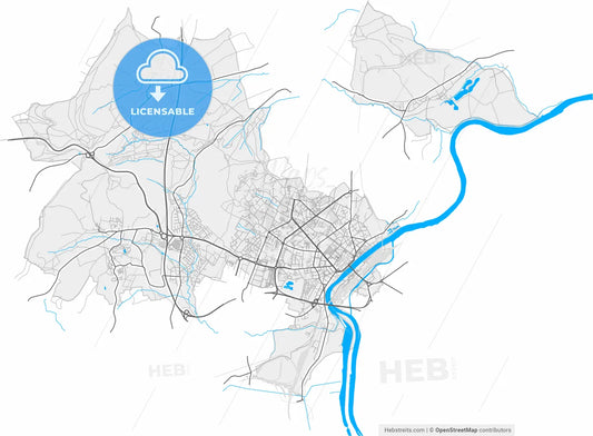 Thionville, Moselle, France, high resolution vector map - Instant download PDF and JPG
