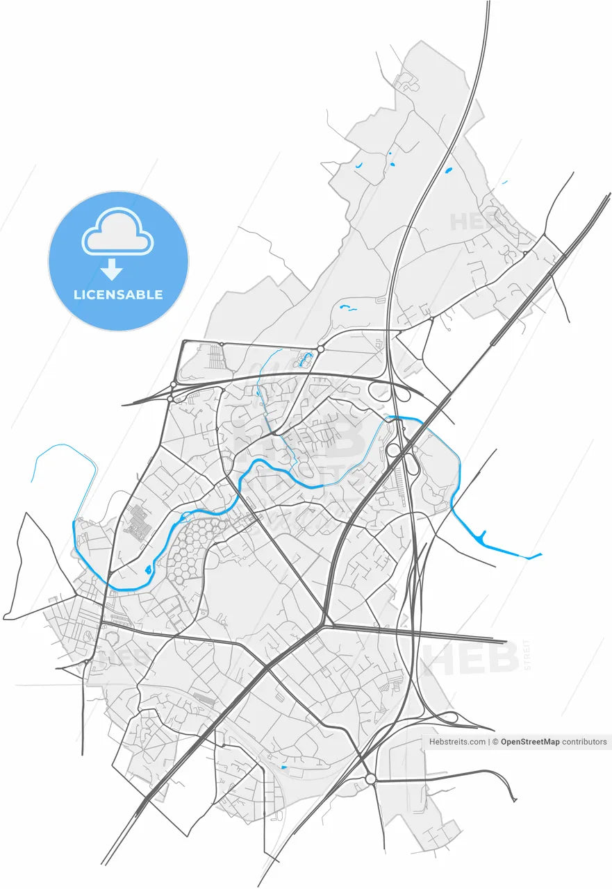 Marcq-en-Barœul, Nord, France, high resolution vector map - Instant download PDF and JPG