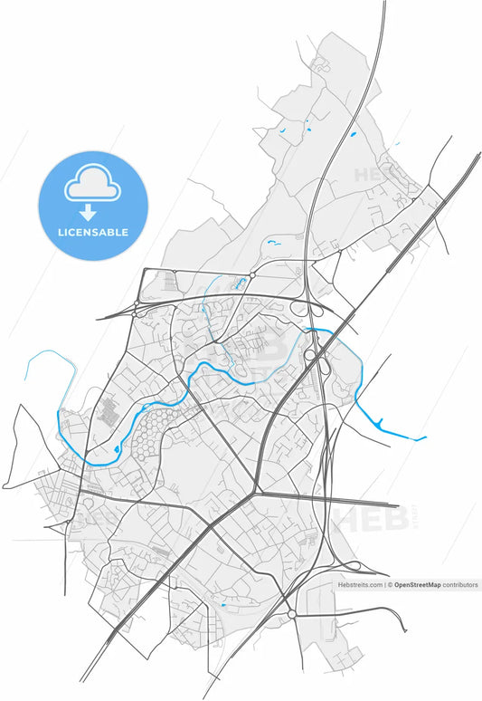 Marcq-en-Barœul, Nord, France, high resolution vector map - Instant download PDF and JPG