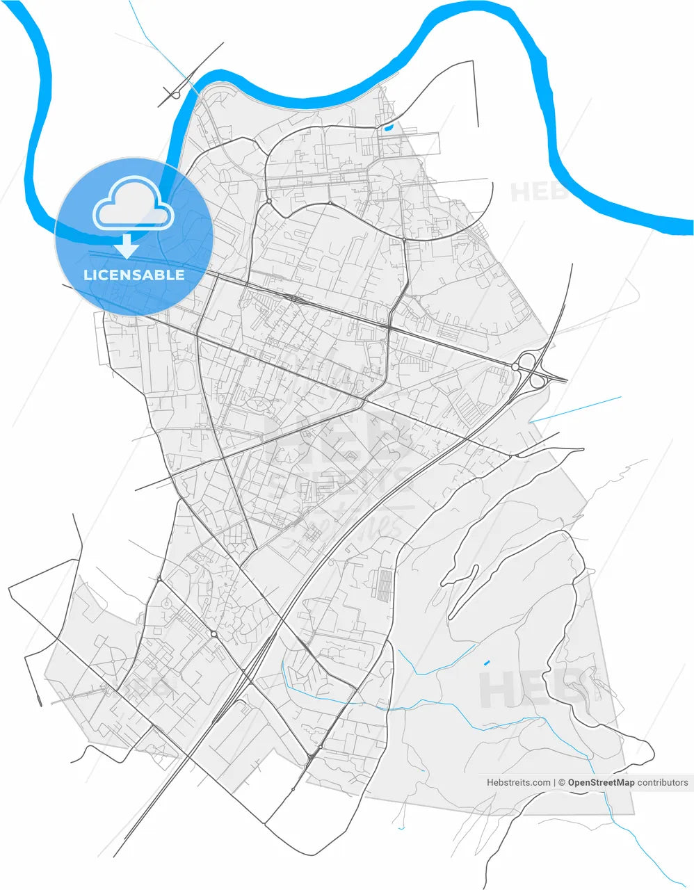 Saint-Martin-d Hères, Isère, France, high resolution vector map - Instant download PDF and JPG