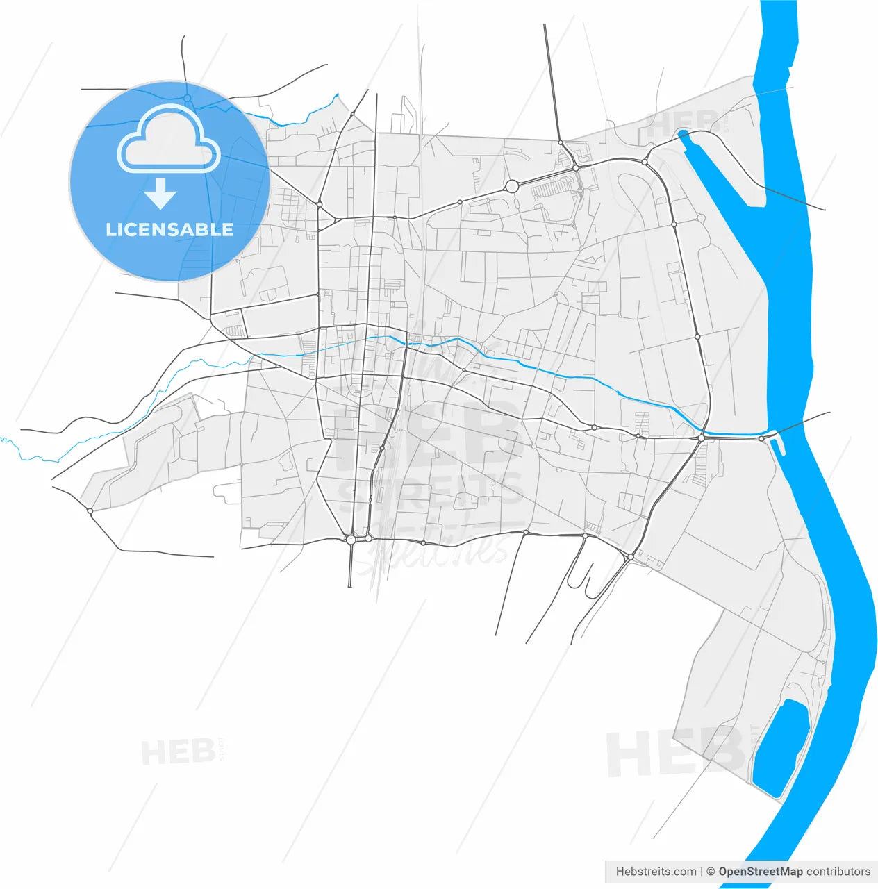 Villefranche-sur-Saône, Rhône, France, high resolution vector map - Instant download PDF and JPG