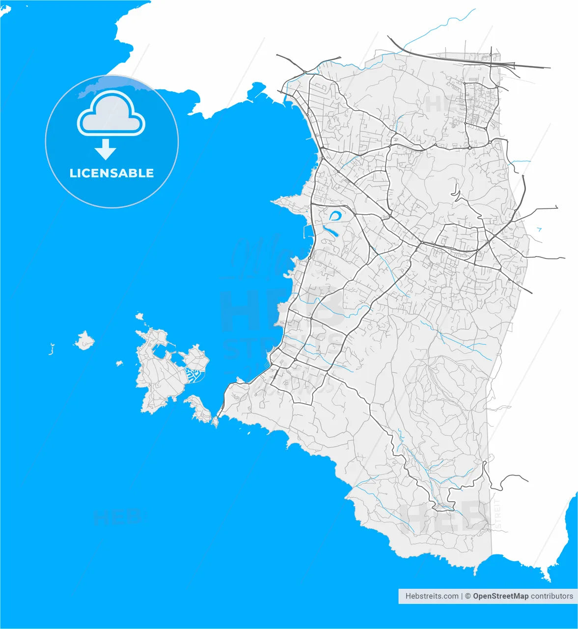 Six-Fours-les-Plages, Var, France, high resolution vector map - Instant download PDF and JPG