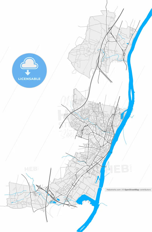 Mâcon, Saône-et-Loire, France, high resolution vector map - Instant download PDF and JPG