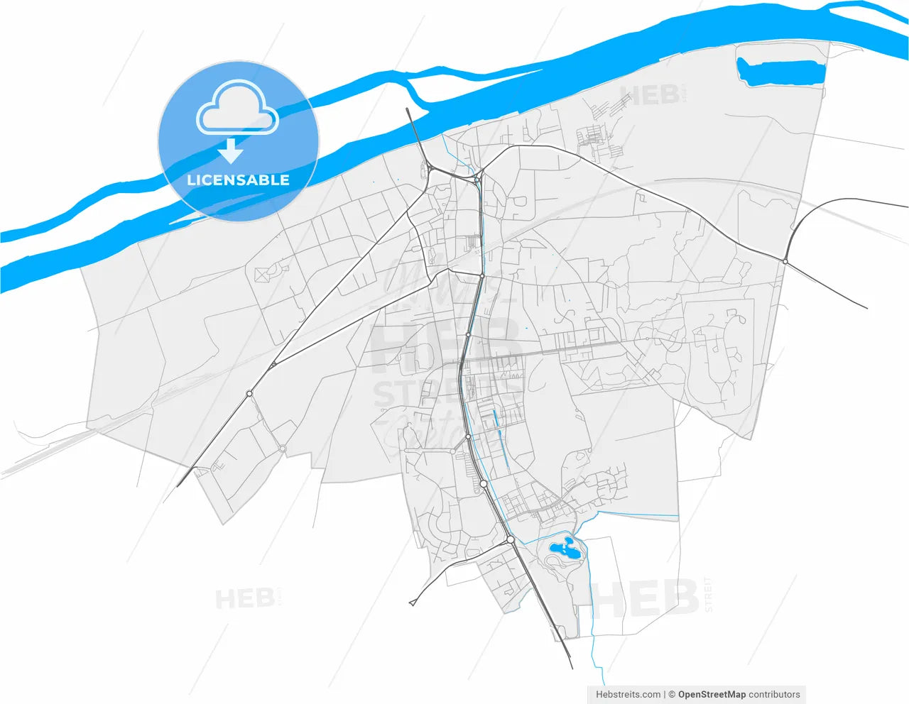 Les Mureaux, Yvelines, France, high resolution vector map - Instant download PDF and JPG